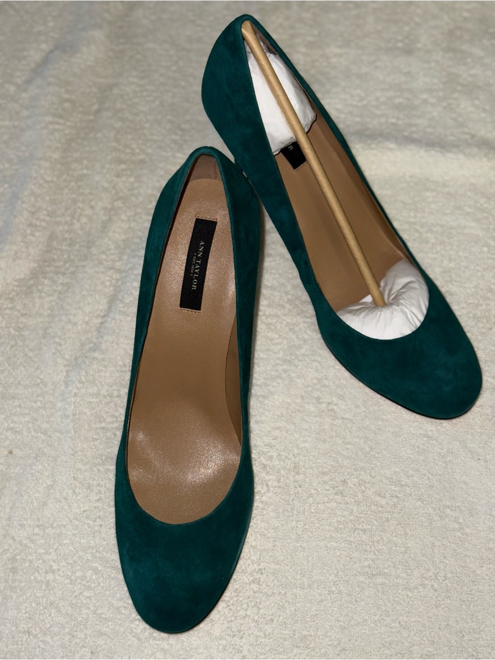 Ann Taylor Dark Jade Suede Round-Toe Pumps